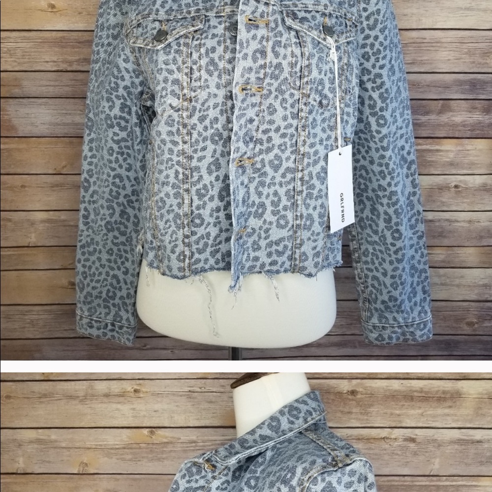 GRLFRND Cara Leopard Print Denim Jacket size m